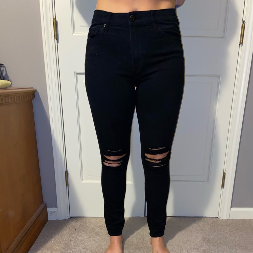 Black, high-waisted Express Distressed Jeans